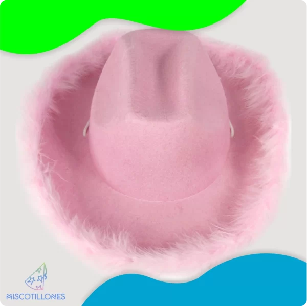 Sombrero Vaquero Felpudo Rosado - Imagen 3