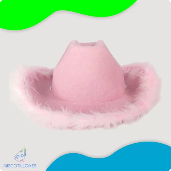 Sombrero Vaquero Felpudo Rosado - Imagen 4
